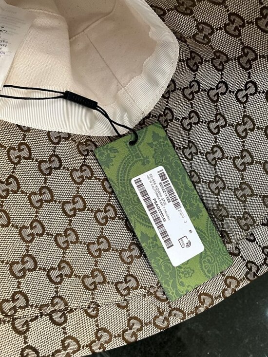 Beige Wide Brim Gucci Sun Hat GG Logo | Dust Bag Included | White Lotus Size M main image 6